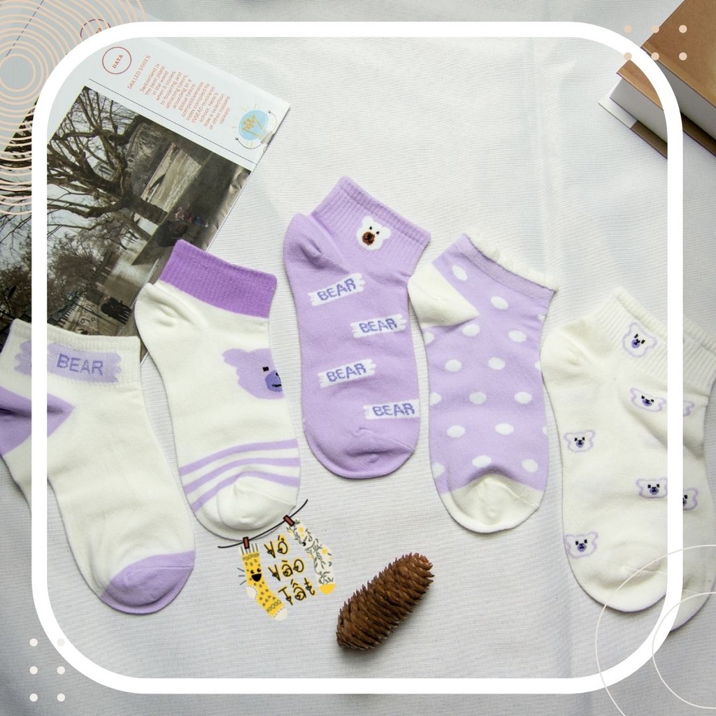 TẤT VỚ GẤU NỮ CỔ NGẮN TÍM PASTEL NHẠT