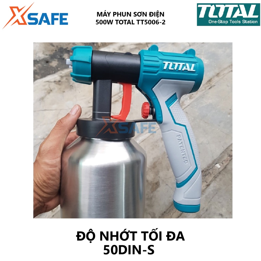 Máy phun sơn bình nhôm TOTAL TT5006-2 Súng phun sơn dùng điện dung tích bình chứa 800ml, kèm nhiều phụ kiện