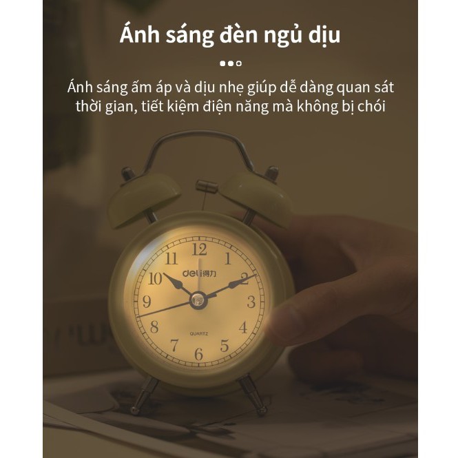 Đồng hồ báo thức dạ quang Deli - Khung thép không gỉ - 9024
