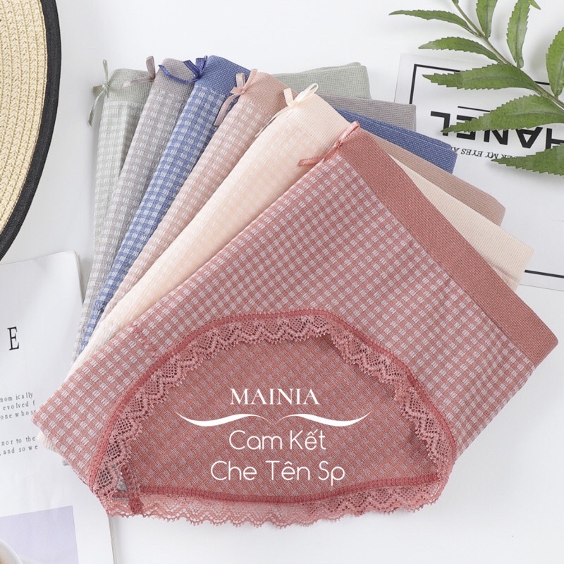 Quần Lót Nữ Cotton Kháng Khuẩn Sọc Kẻ Caro Viền Ren Cao Cấp Mainia Shop