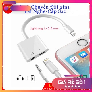 Cáp chuyển đổi tai nghe Iphone 2in1 chân Lightning to 3.5 mm,jack chuyển đổi tai nghe iphone cắm sạc IP 2c1