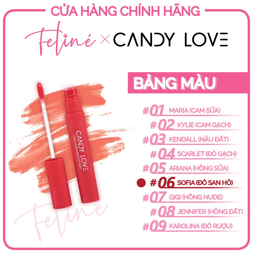 Son Kem Nhung Lì Candy Love - Son Siêu Mịn, Siêu Mướt, Siêu Bám Màu Và Lâu Trôi - FREESHIP - Feline Store