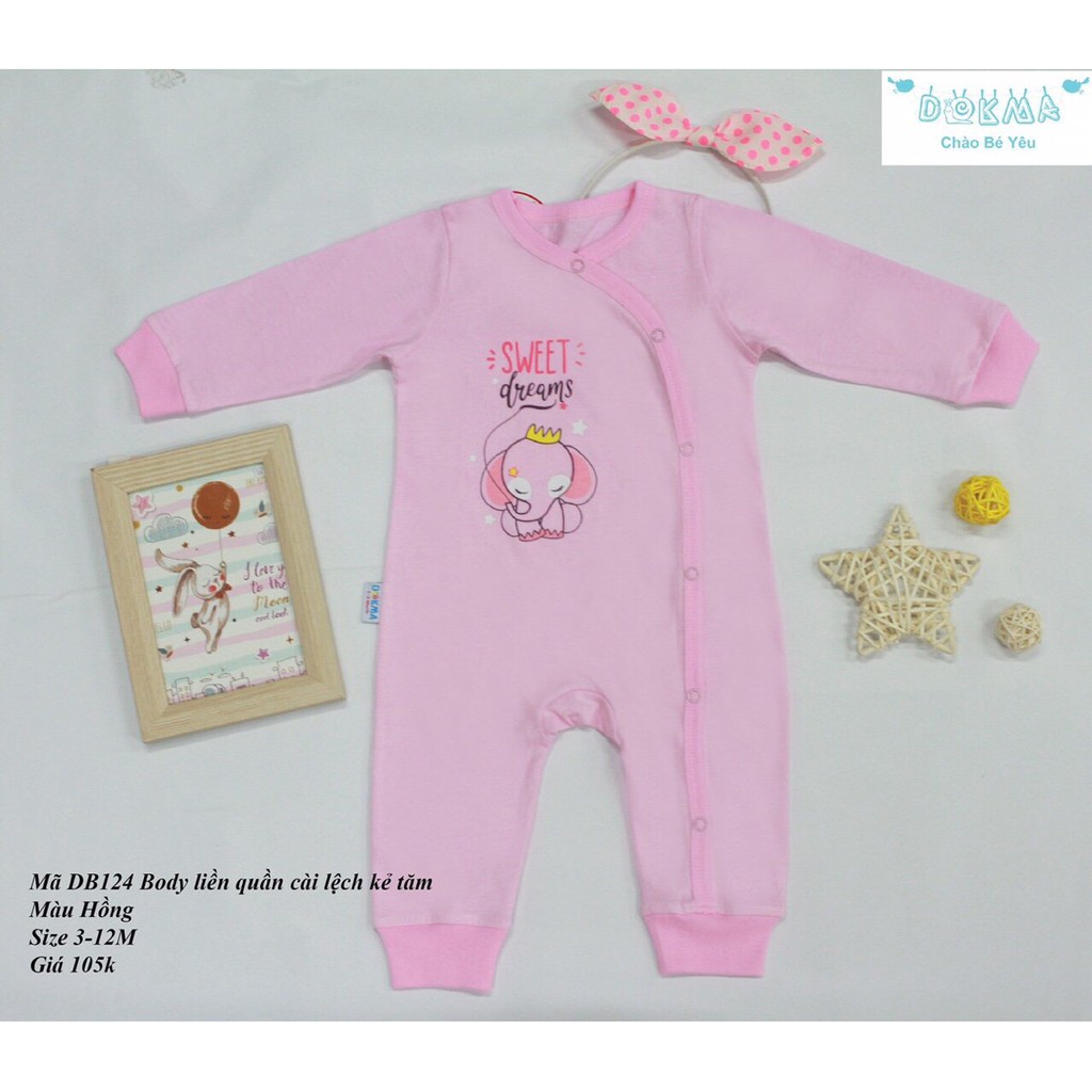 Dokma - Body dài tay cài lệch kẻ tăm cho bé (3-12m)