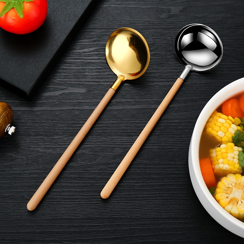 Muôi/xẻng nấu ăn KATELV bằng thép không gỉ 304 có tay cầm bằng gỗ tùy chọn