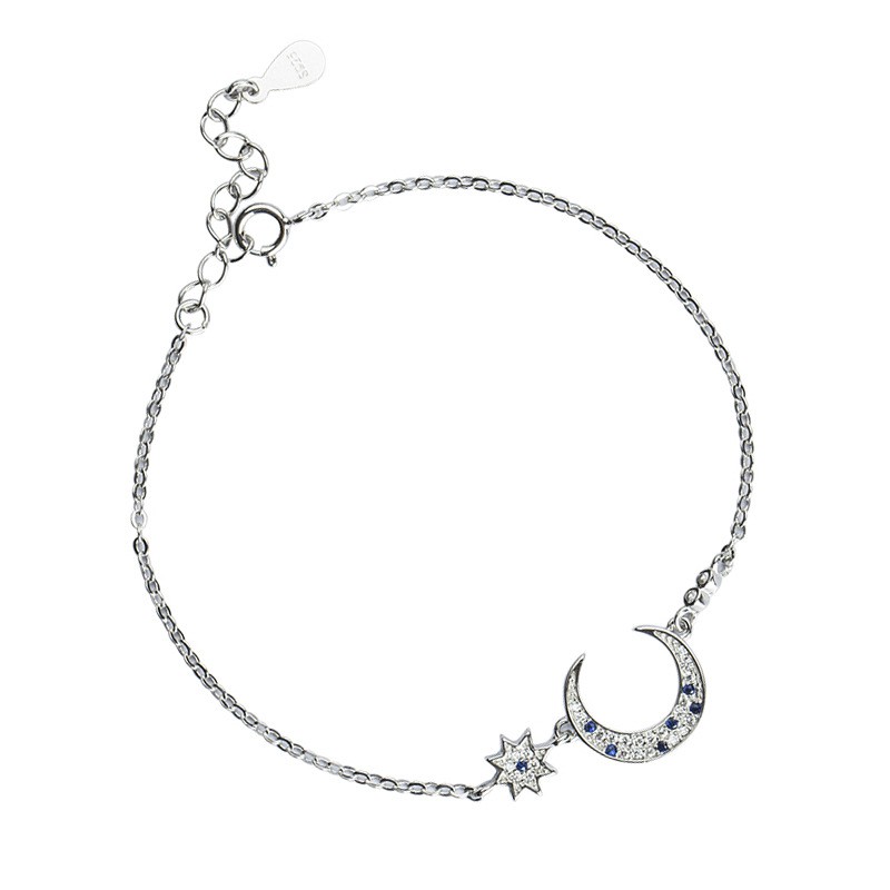 Lắc Tay Bạc Nữ Vầng Trăng Khuyết Bạc S925 Đính Đá Xanh L2560 - Bảo Ngọc Jewelry
