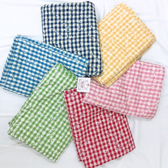 Vải thô kẻ caro nguyên liệu may scrunchies