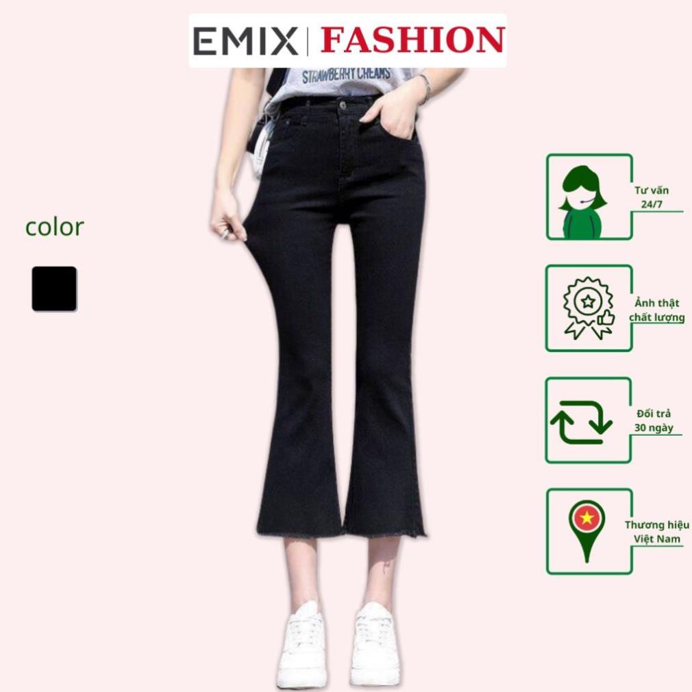 Quần jean ống loe EMIX (màu đen), dáng dài 90cm, cạp cao, khóa giữa, ống ôm và loe, chất vải jeans mềm 810 ! '