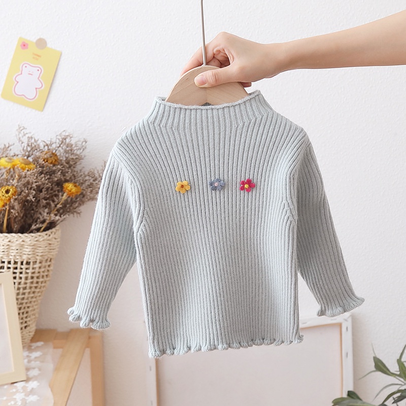 Áo len cổ 3 phân, bèo nhún dễ thương cho bé gái