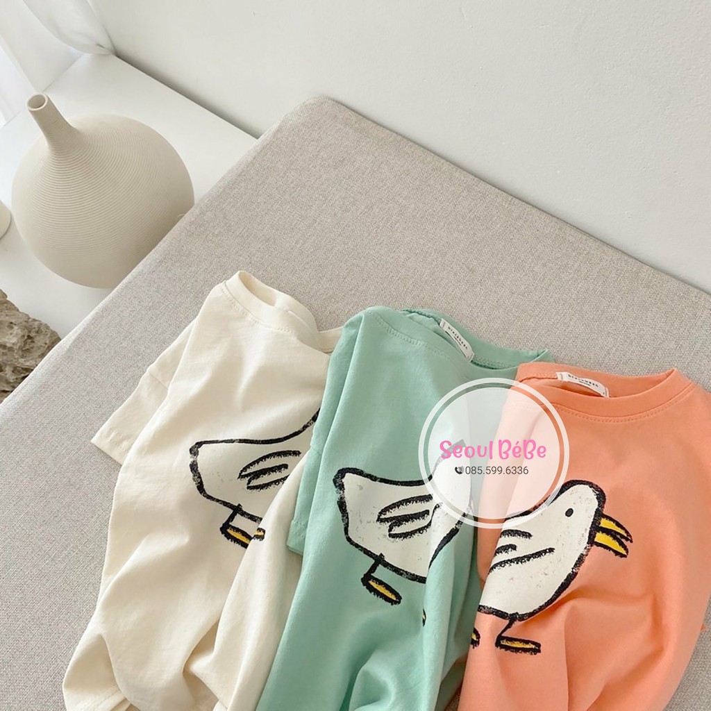 Áo phông cộc cổ tròn họa tiệt chú chim co giãn 4 chiều cho bé, chất mát, mịn DUCK BLACKBEAN, made in Korea