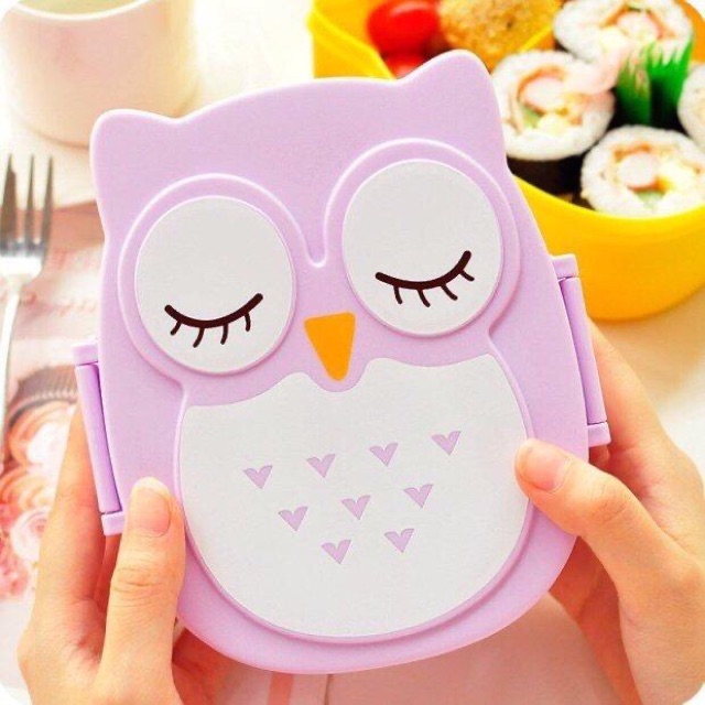 Hộp cơm cú mèo cho bé siêu cute.( tặng kèm bộ thìa dĩa)