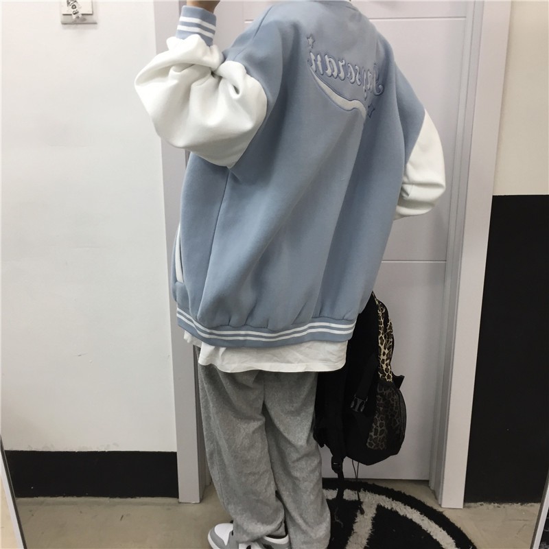 (A5000) áo khoác bóng chày ulzzang bomber M L XL hai màu xanh đen(kèm video) | BigBuy360 - bigbuy360.vn