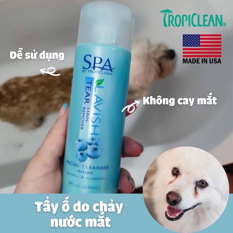 Sửa rửa mặt tẩy ố mắt Tropiclean cho chó mèo Tear Stain Remover 236ml