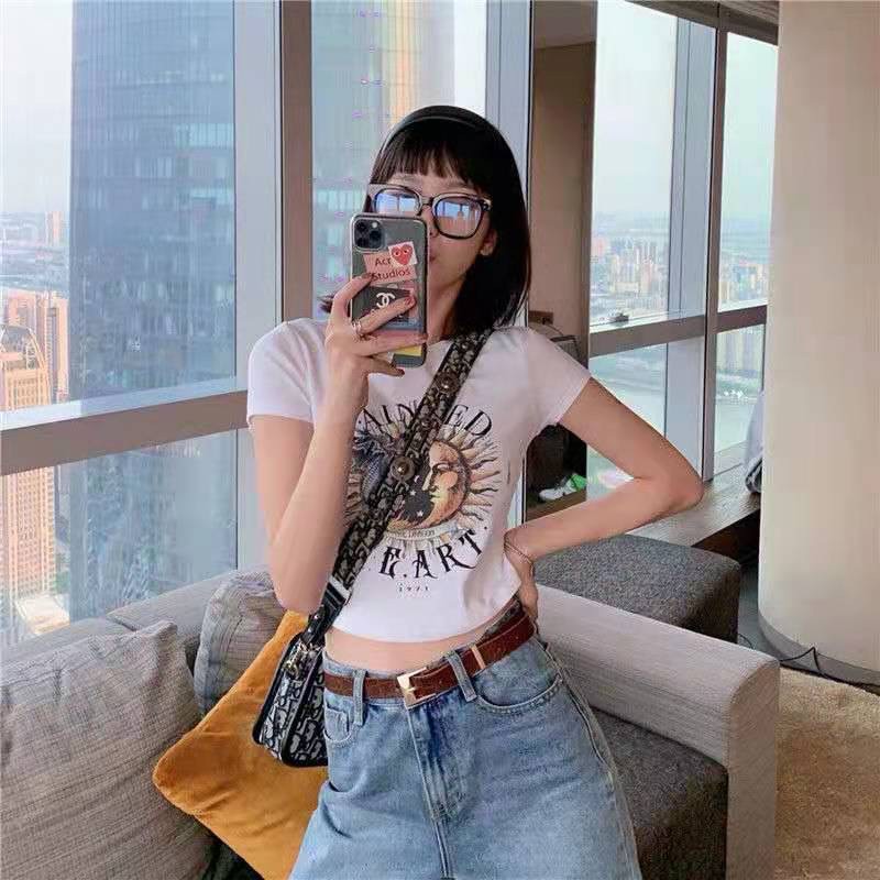 Áo tay ngắn croptop cute ulzzang cổ tròn hoạ tiết dễ thương cho nữ