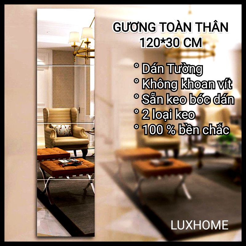 Gương Toàn Thân Ghép Dán Tường 120 x 30 cm LUXHOME, Dán Cánh Tủ, Cửa, Tường Tiện Lợi An Toàn