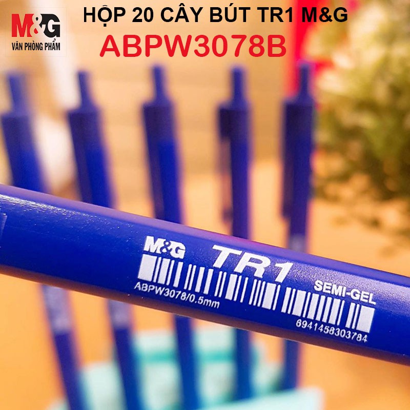 HỘP 20 cây Bút Bi M&amp;G TR1 3078B (ngòi 0.5mm) thân tam giác, ngòi siêu trơn