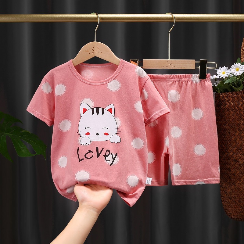 2 Cái/bộ, Áo Phông + Quần Quần Áo Trẻ Em Bé Trai Bé Gái Bằng Cotton Mềm Hình Động Vật Dễ Thương Bộ Đồ Hai Mảnh Ngắn Tay Mùa Hè Cho Bé Trai Áo Thun Trẻ Em Mới Bộ Quần Áo Trẻ Em