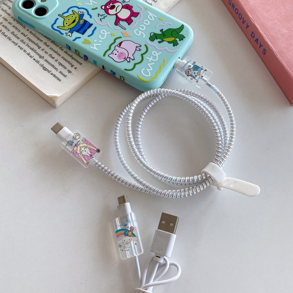 1 Phụ Kiện Bảo Vệ Dây Cáp Bằng TPU Mềm Trong Suốt Cho iPhone Android