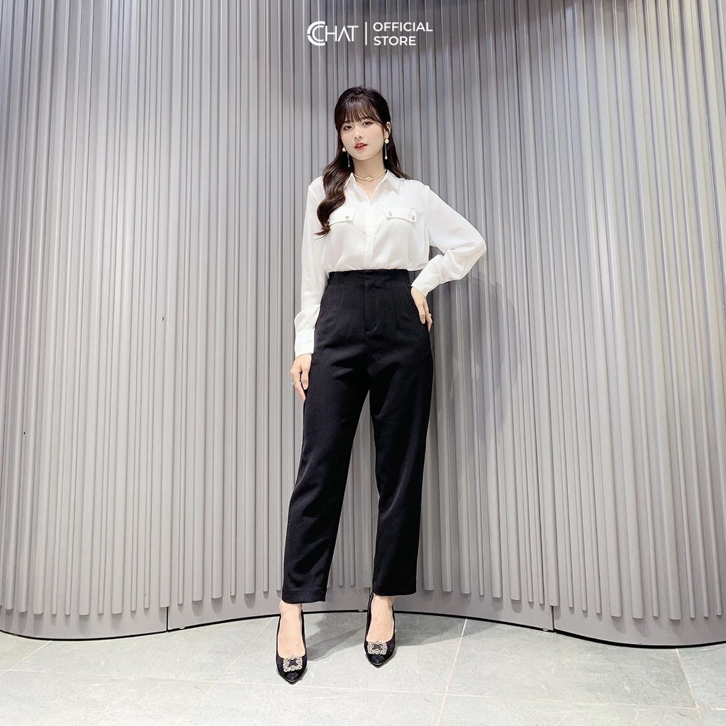 Áo Sơ Mi Nữ 𝐂𝐂𝐇𝐀𝐓 Đệm Vai Nắp Túi Giả Chất Lụa Cao Cấp Phong Cách Trẻ Trung 12FDL2016ST