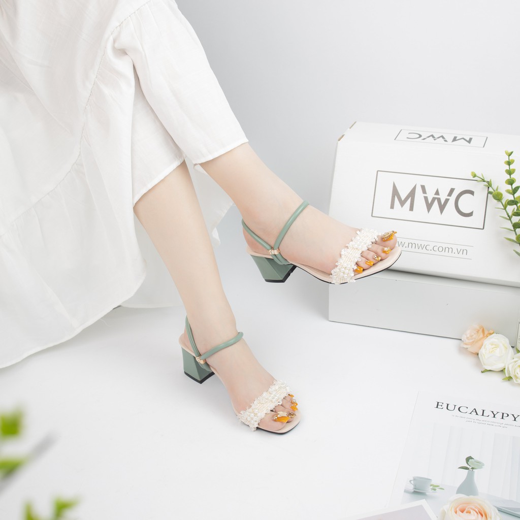 Giày Sandal Cao Gót MWC Đế Vuông 5CM Quai Ngang Phối Ren NUCG-3917