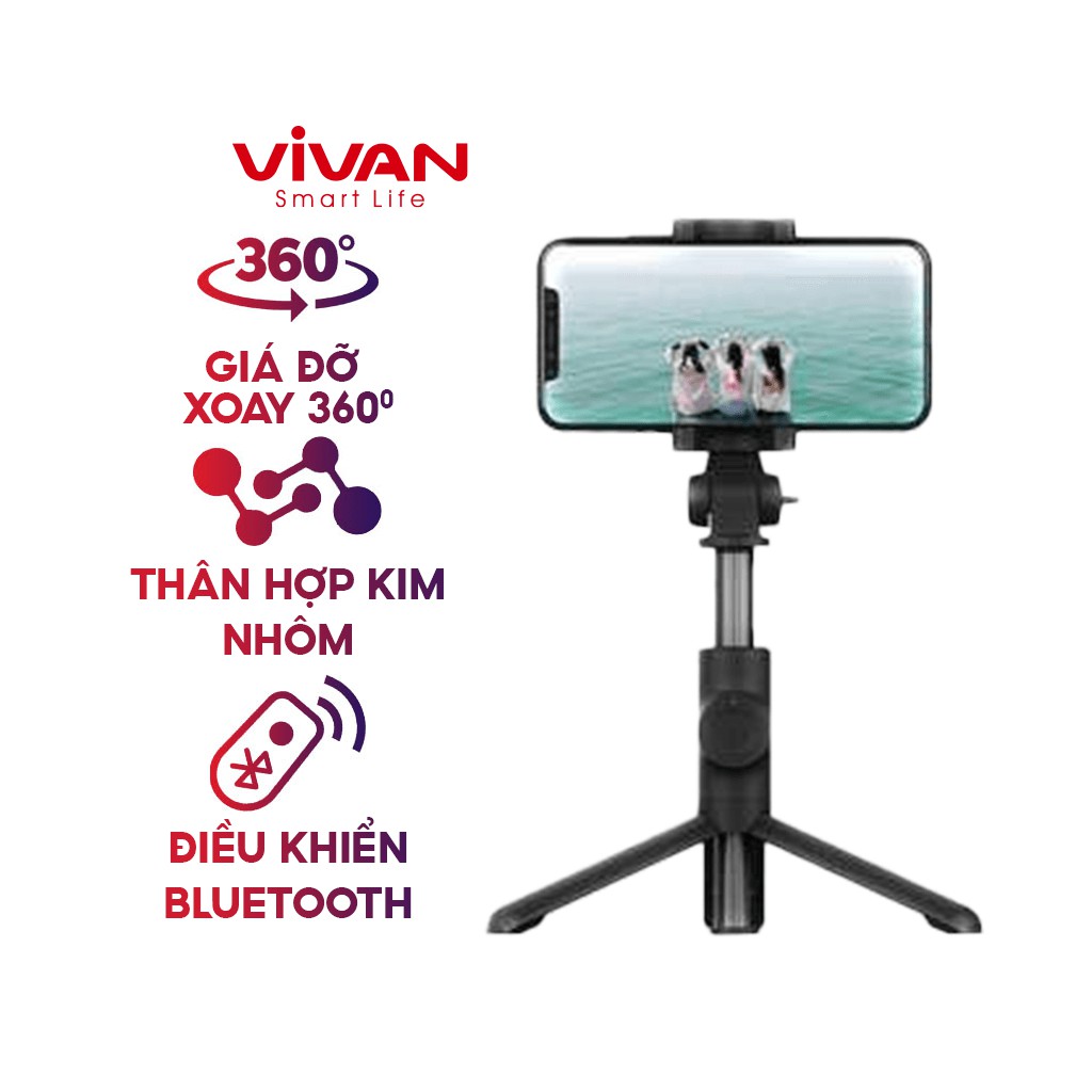 Gậy Chụp Hình Remote Bluetooth VIVAN ST-B01 Đa Năng Có Giá Đỡ Xoay 360 Độ- - BẢO HÀNH 1 ĐỔI 1 CHÍNH HÃNG