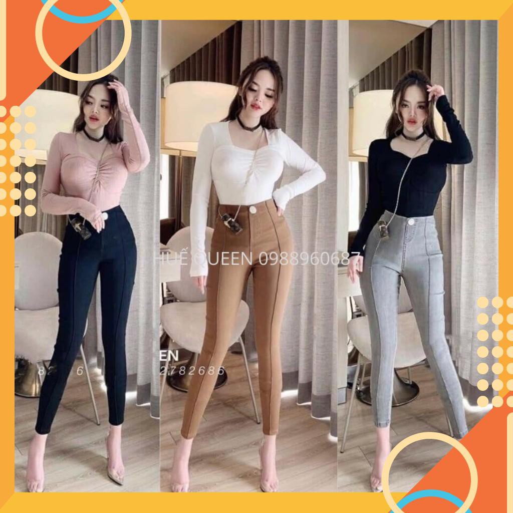 FREESHIP Quần bò giấy quần jean nữ kiểu dáng gân giữa cạp cao cực cá tính và thời trang [XẢ NỐT]
