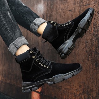 Giày boots da lộn chất bcc002 cổ cao - đen