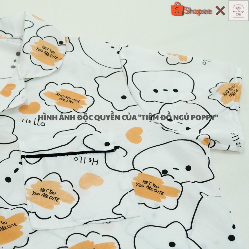 Đồ bộ pyjama quần đùi hoạt hình chất liệu kate thái Pyjama nữ đẹp bộ ngủ nữ cộc tay  POPPY cộc đùi