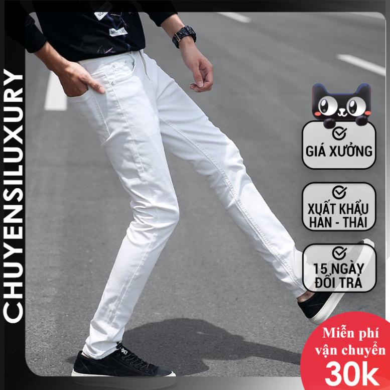 Quần bò nam màu trắng trơn co giãn tốt VNXK Pon.mens