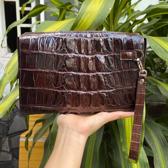 TÚI CLUTCH HÀN QUỐC CẦM TAY KHOÁ HÔNG DA CÁ SẤU THẬT 24x16 CM GAI LƯNG VÀ DA BỤNG | RYRY STORE