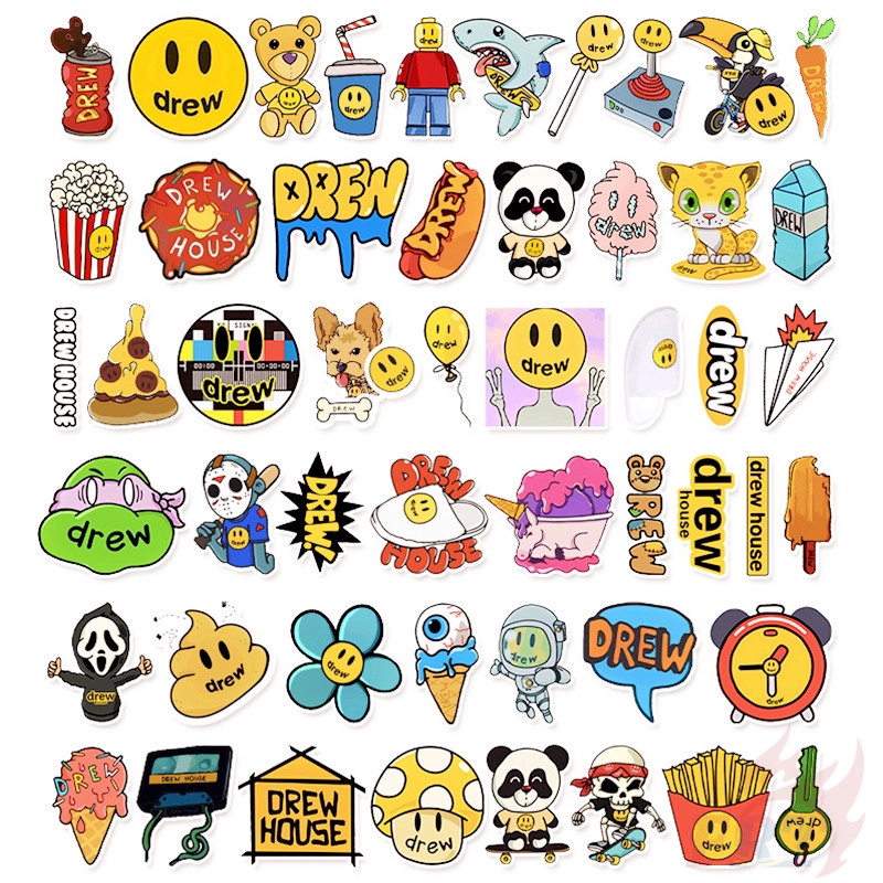 ❉ Drew House - Justin Bieber Fashion Brand Series 04 Stickers ❉ 52Pcs/Set Waterproof DIY Decals Doodle Stickers