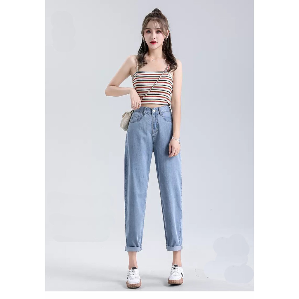 [ PHÙ PHIẾM ] QUẦN BAGGY JEAN NỮ LƯNG CAO LAI CUỐN MÀU XANH NHẠT TRƠN CÁ TÍNH CAO CẤP UTI SIÊU HOT HIT CỰC ĐỈNH ĐẲNG CẤP