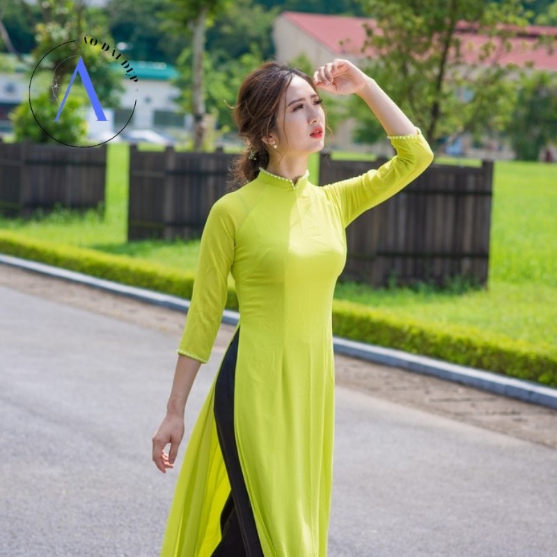 Áo Dài Truyền Thống  - Áo Dài Trơn Chất Liệu Chiffon Màu Xanh Cốm ADD111