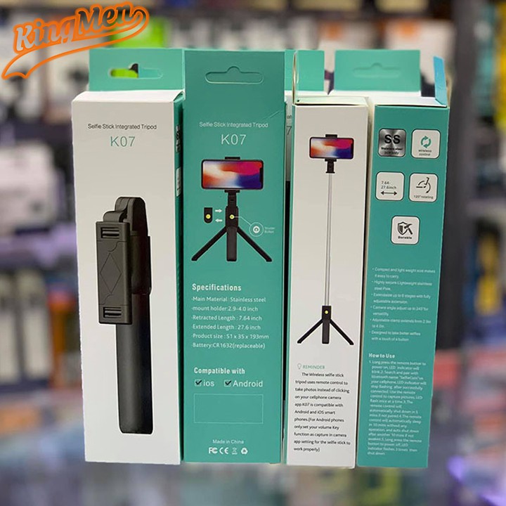 Gậy chụp ảnh Selfie tự sướng kiêm giá đỡ Tripod 3 chân K07 kết nối Bluetooth từ xa cho điện thoại  iPhone IOS Android