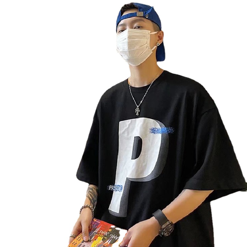 Áo Thun Dáng Rộng In Chữ Phong Cách Hip Hop Đường Phố Hàn Quốc Thời Trang Mùa Hè Cho Nam Cỡ M-5XL