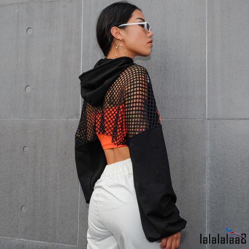 Áo croptop tay dài phối lưới gợi cảm | BigBuy360 - bigbuy360.vn