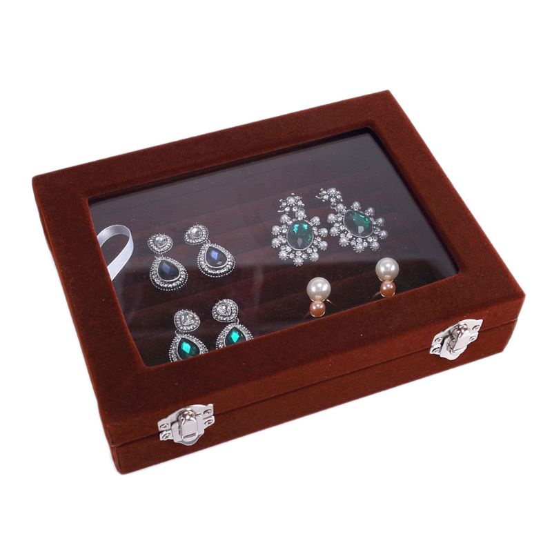 Hộp Đựng Trang Sức Trưng Bày Mặt Kính Lót Nhung