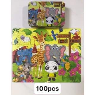 Đồ Chơi Tranh Ghép gỗ 100 Mảnh Hộp Sắt Cho Bé, Tranh ghép gỗ Puzzle