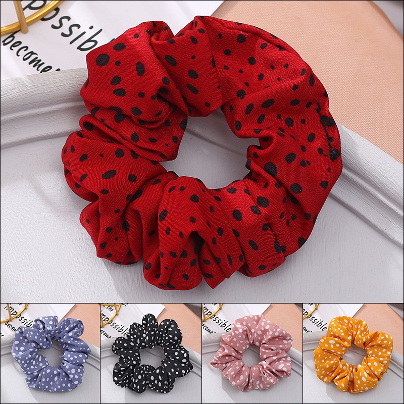 [VIDEO + HÌNH THẬT] Cột Tóc Vải Scrunchies Họa Tiết Chấm Bi Đáng Yêu Phong Cách Hàn Quốc DCQ34