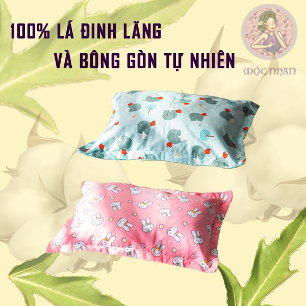 Gối đinh lăng cao cấp Mộc Nhan giúp bé ngủ ngon yên giấc (combo 2 vỏ gối 1 ruột) - tiemxuongrong