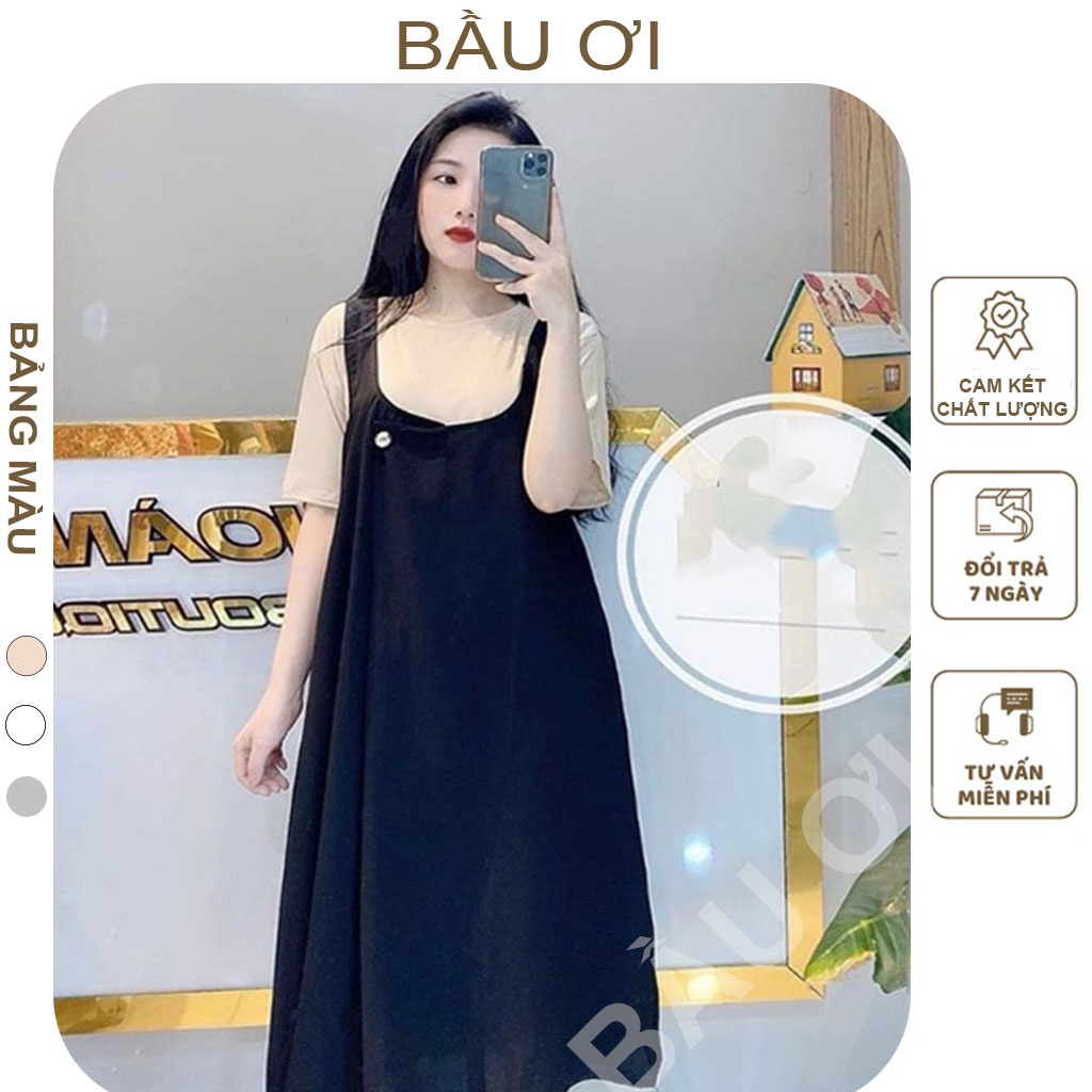 [BAUOII V27] ĐẦM BẦU CÔNG SỞ THỜI TRANG HÀN QUỐC - VÁY BẦU YẾM KÈM ÁO CHẤT ĐŨI HÀN THOÁNG MÁT FREE SIZE ĐẾN 75KG