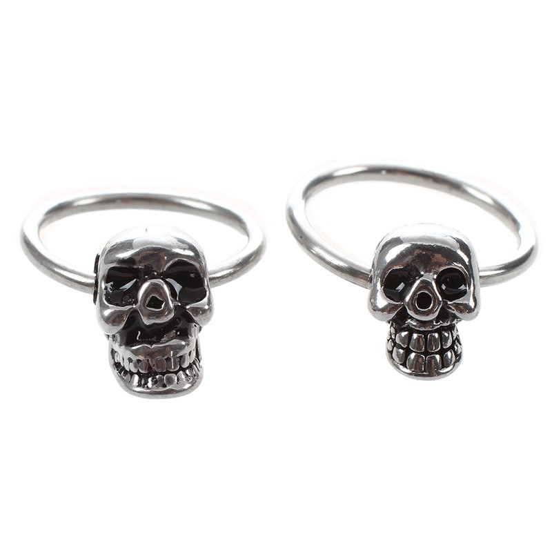 Khuyên tai vòng tròn hình đầu lâu bằng thép không gỉ