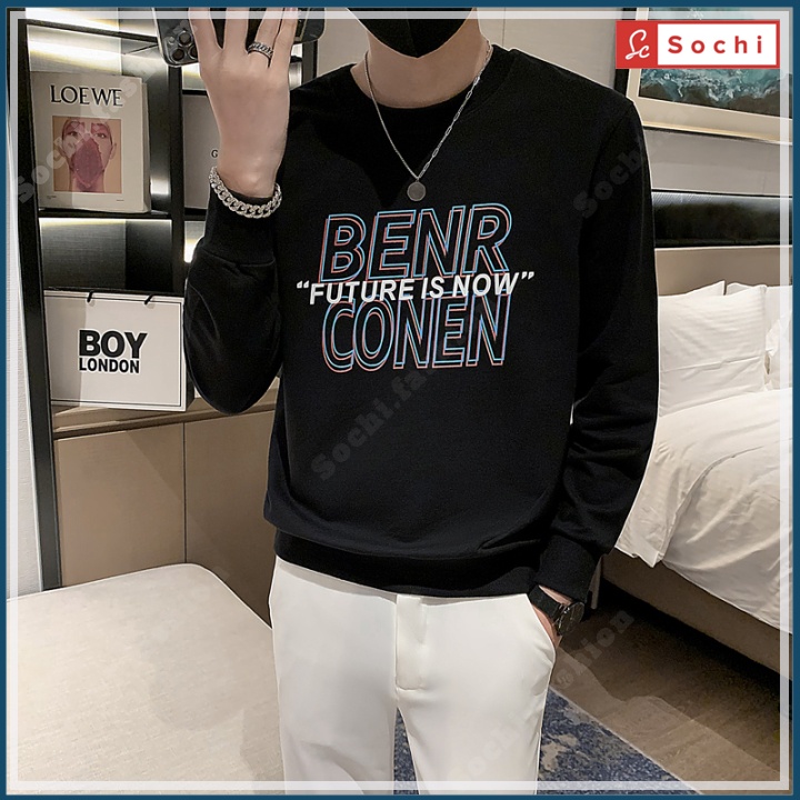 Áo nỉ nam dài tay, áo nam thu đông cổ tròn chất dày mịn basic BENR mã SW8.06