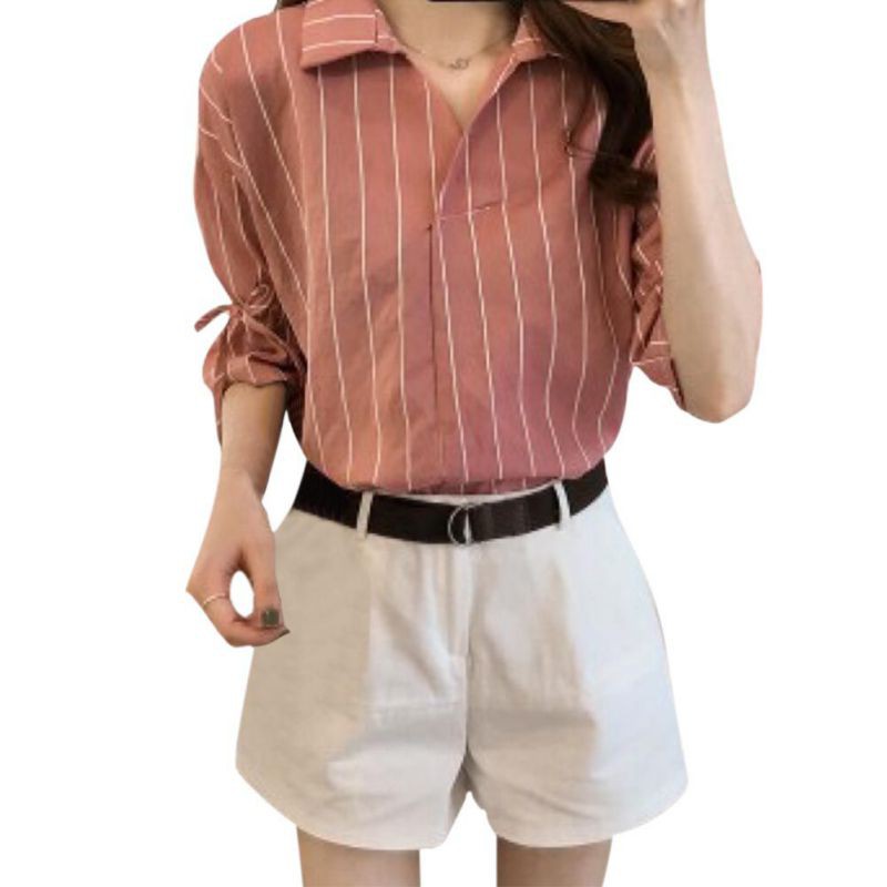 [Baywellfashion]Áo sơ mi kẻ sọc tay lỡ phong cách thời trang cho nữ | BigBuy360 - bigbuy360.vn