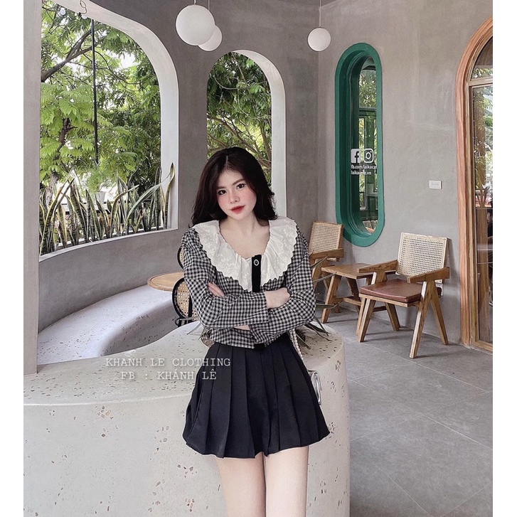 áo kẻ cổ bèo thô trắng viền đen