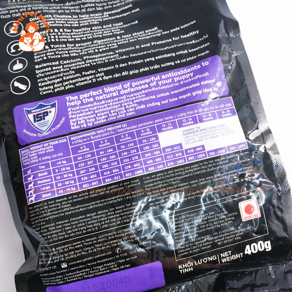 Thức ăn hạt cho chó con GANADOR Premium 400g - Công thức sữa và DHA