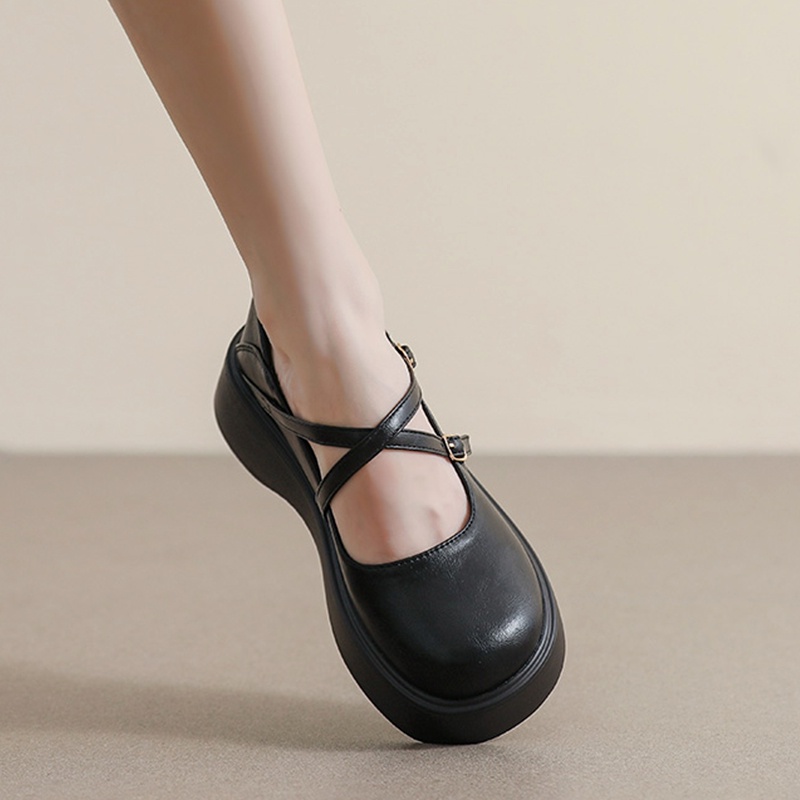 Giày Da Mũi Tròn Đế Dày Phong Cách Anh Quốc Cho Nữ Size 34-42