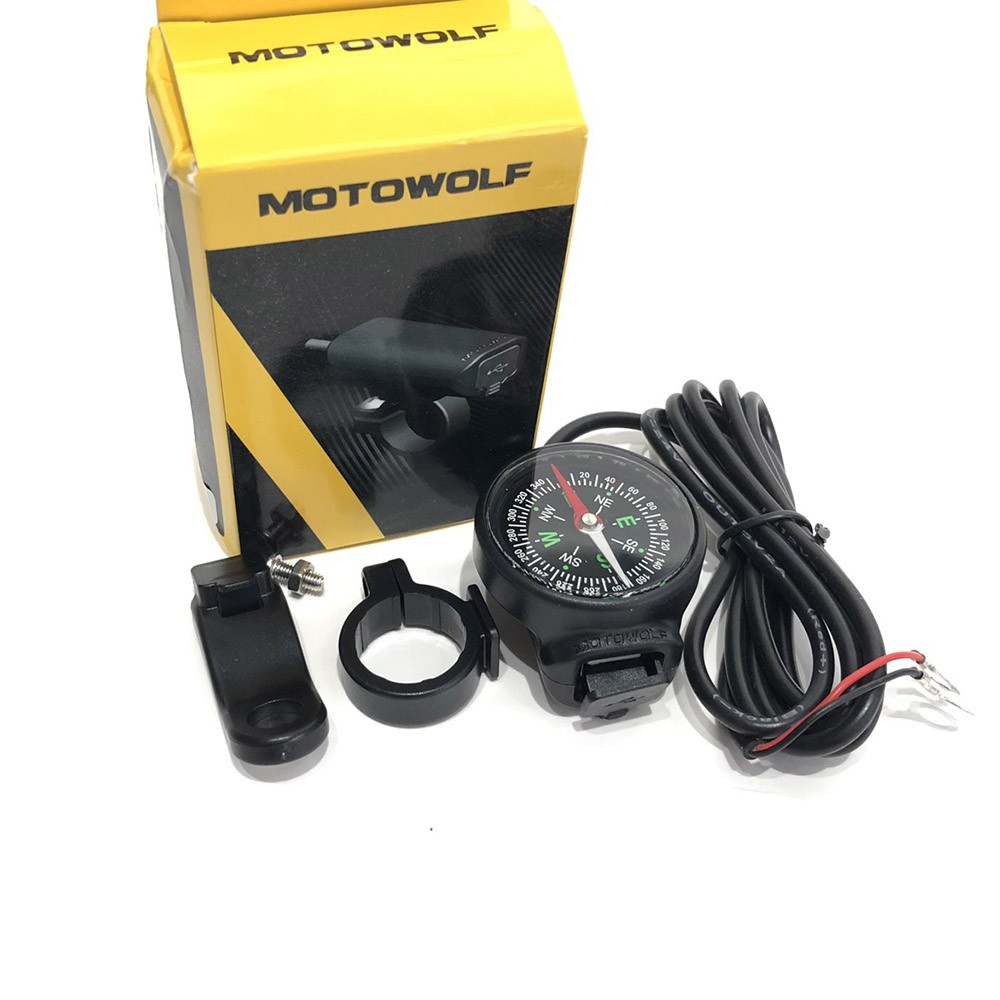 Sạc Điện Thoại Kiêm La Bàn MOTOWOLF Gắn Xe Máy