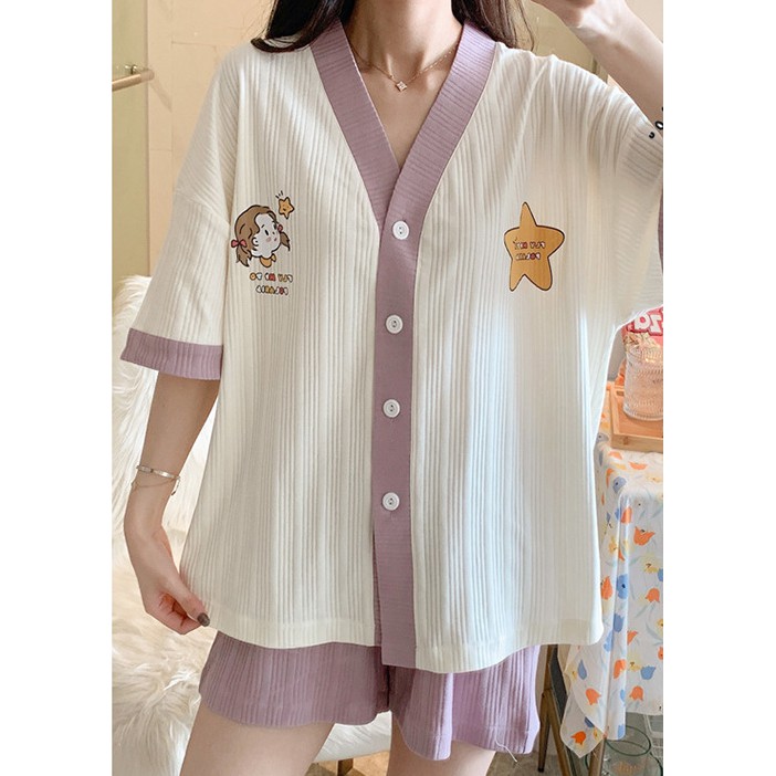 HÀNG SẴN_Bộ Ngủ Pyjama Cotton Kiểu Cổ Yukata Korea Style Mùa Hè 2021 | BigBuy360 - bigbuy360.vn