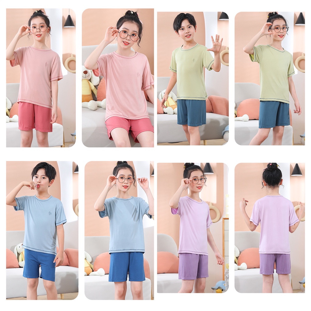 Bộ Đồ Ngủ Áo Thun Tay Ngắn + Quần Đùi Cotton 100-180cm Thời Trang Xuân Hè Cho Trẻ Em &amp; Thanh Thiếu Niên