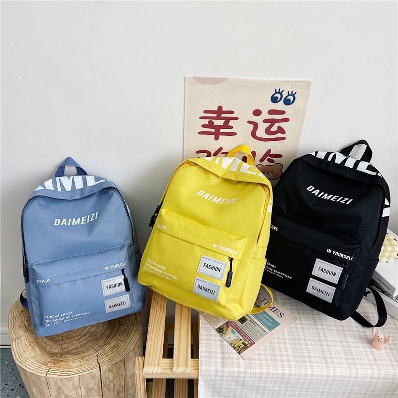 Ba Lô Học Sinh Màu Trơn In Chữ Thời Trang Mới